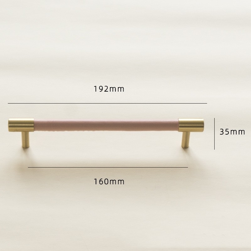 5 pouces poignées en cuir réel armoire de cuivre T Bar Pulls rose boutons à trou unique