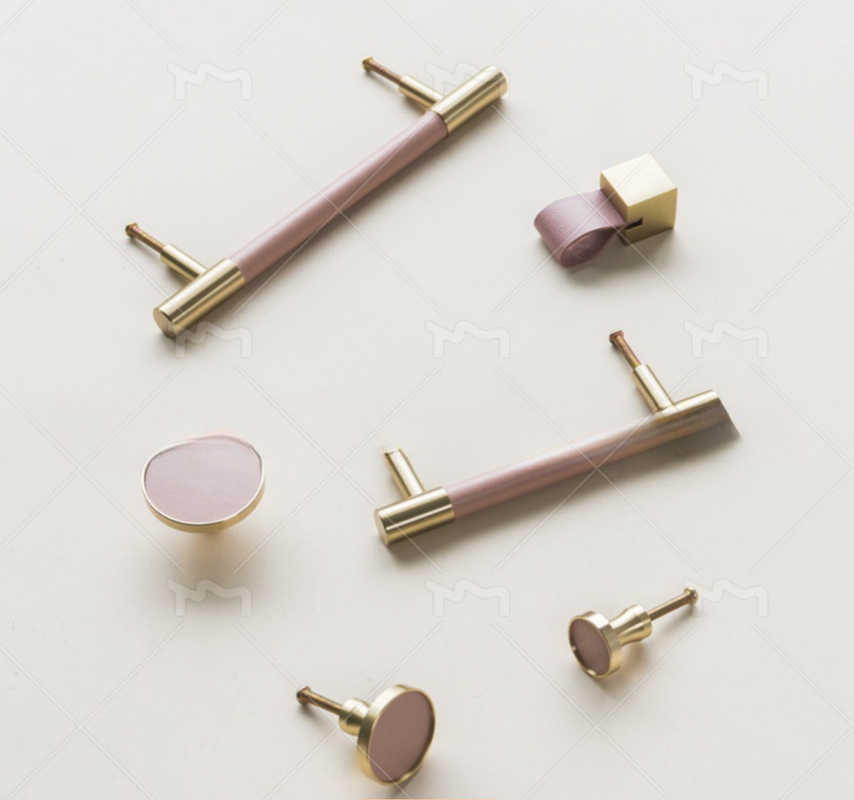 5 pouces poignées en cuir réel armoire de cuivre T Bar Pulls rose boutons à trou unique