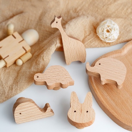 Créatif dessin animé chambre d'enfant animal porte de placard tirer tiroir en bois massif armoire armoire porte poignée crochets