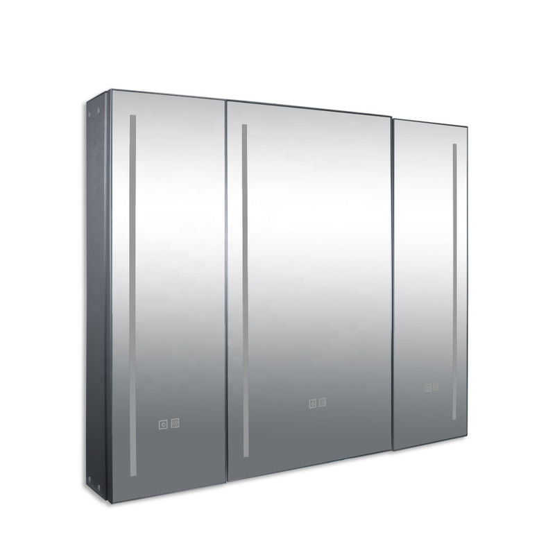 le miroir antibrouillard intelligent d'alliage d'aluminium de salle de bains de luxe en gros d'armoire à pharmacie avec la LED allume le désembuage de stockage
