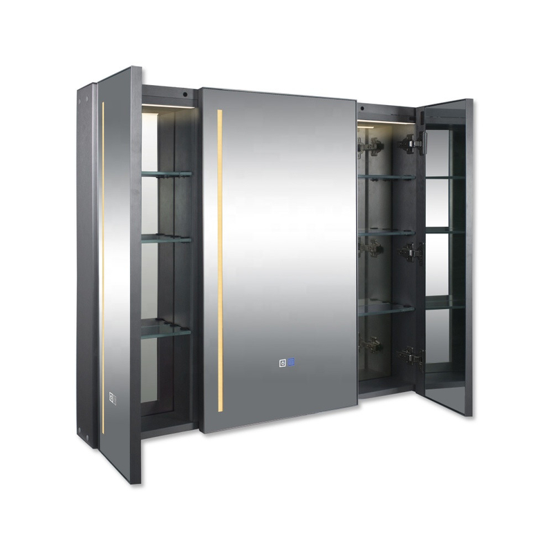 le miroir antibrouillard intelligent d'alliage d'aluminium de salle de bains de luxe en gros d'armoire à pharmacie avec la LED allume le désembuage de stockage