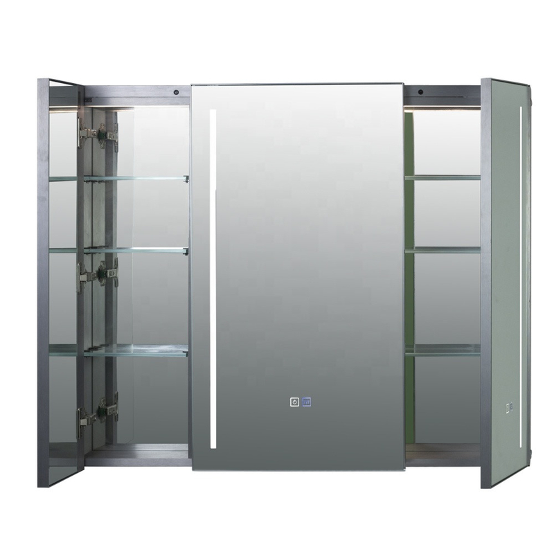 le miroir antibrouillard intelligent d'alliage d'aluminium de salle de bains de luxe en gros d'armoire à pharmacie avec la LED allume le désembuage de stockage