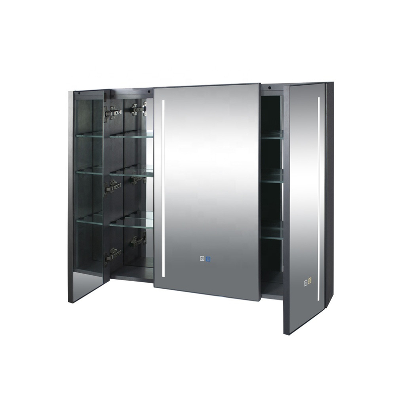 le miroir antibrouillard intelligent d'alliage d'aluminium de salle de bains de luxe en gros d'armoire à pharmacie avec la LED allume le désembuage de stockage